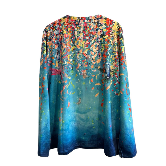 Misslook Hippie Party Tee Shirt Tunic Blouse Womens XL Blue Hummingbird Confetti - Picture 15 of 16